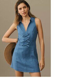 Anthropologie Maeve Collared Halter Linen Mini Dress SIZE L  new with tag